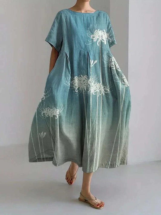 オーシャンプリントのエレガントなワイドドレス