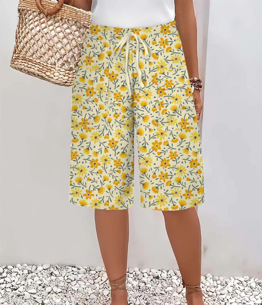 イエローフローラルサマーパンツ