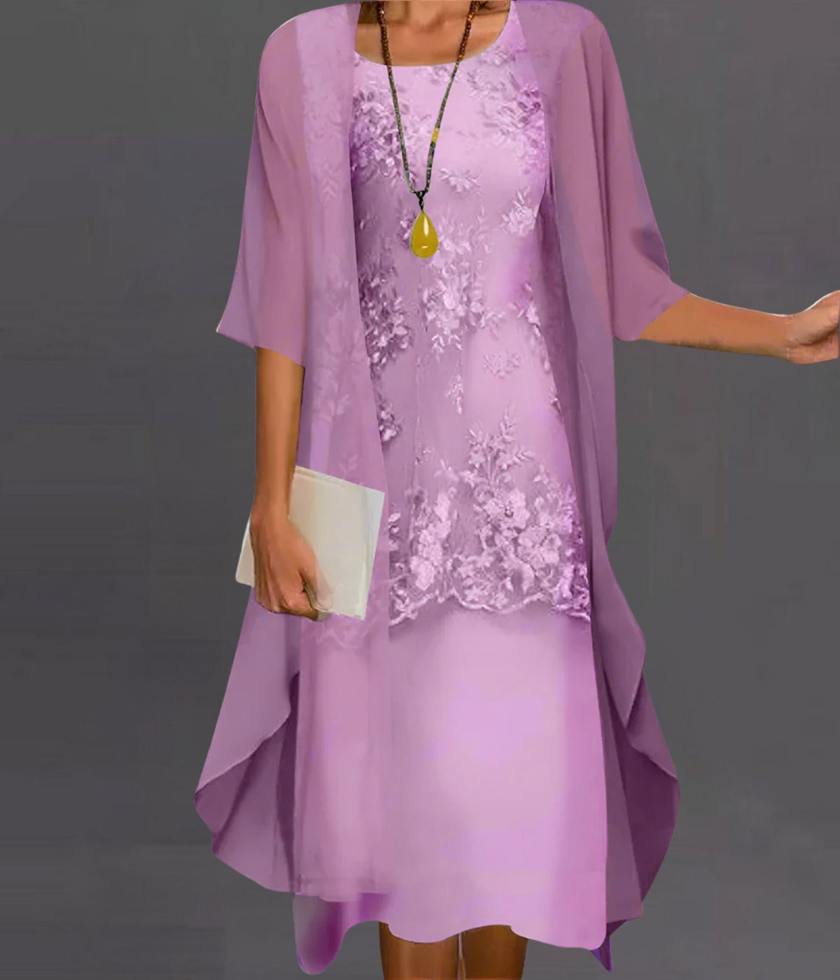 エレガントなミッドスリーブのフローリードレス