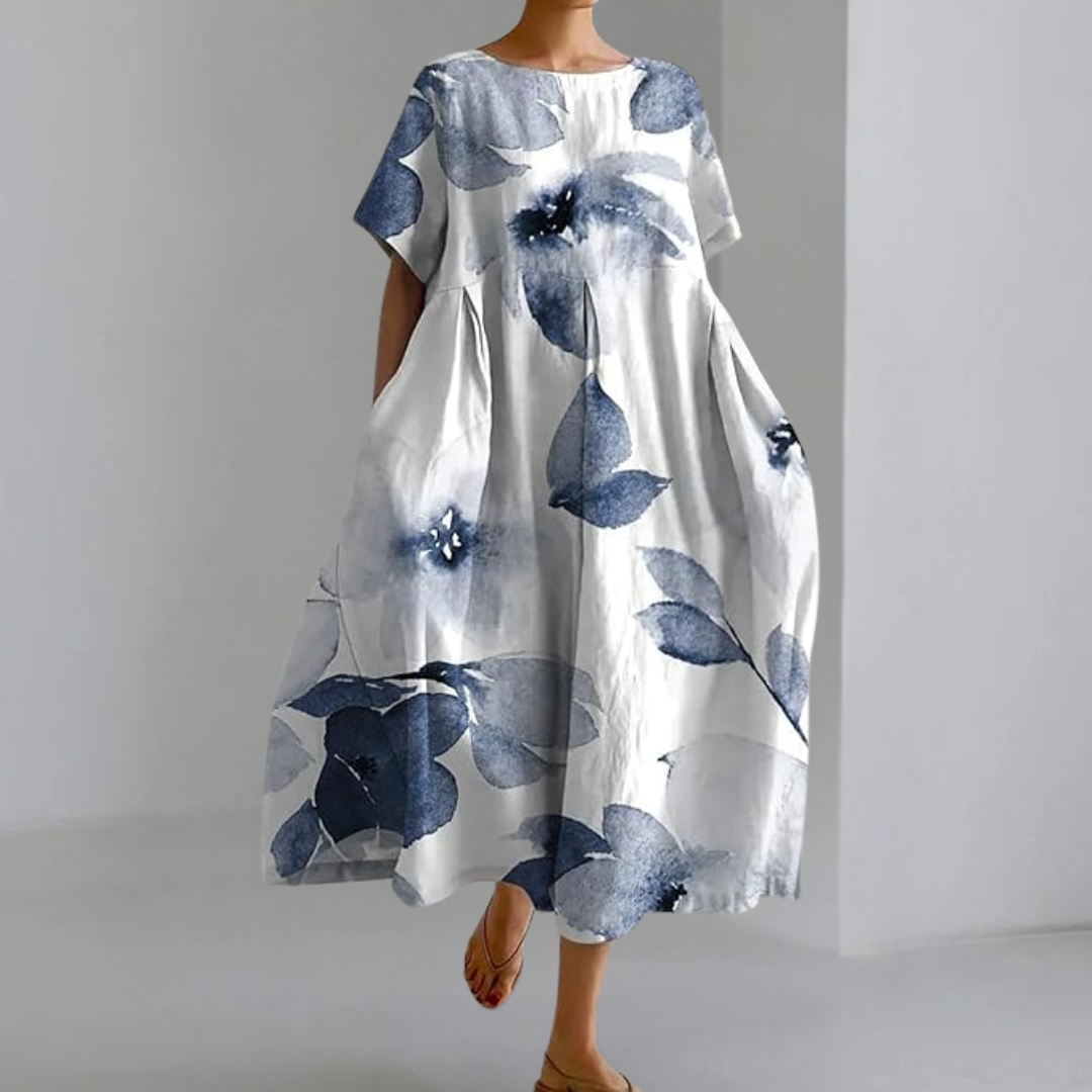 プリント入りのワイドワンピース