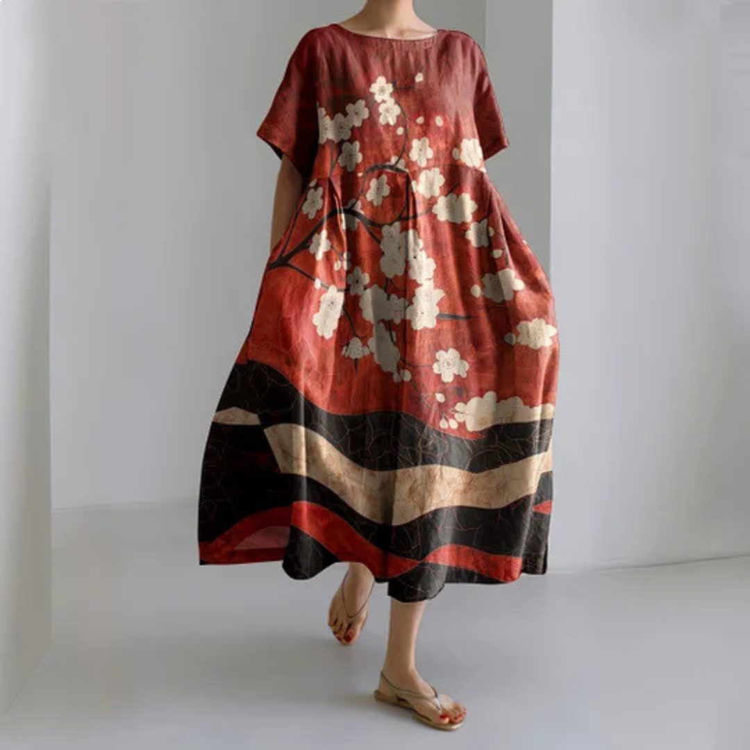 プリント入りのワイドワンピース