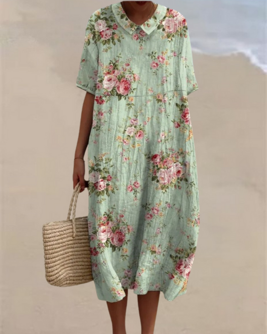 ラブガーデン柄の襟付きワンピース