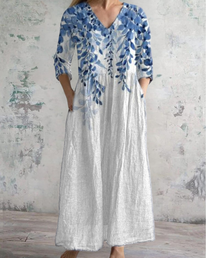 ホワイトブルーリーフロングスカート