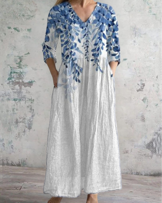 ホワイトブルーリーフロングスカート