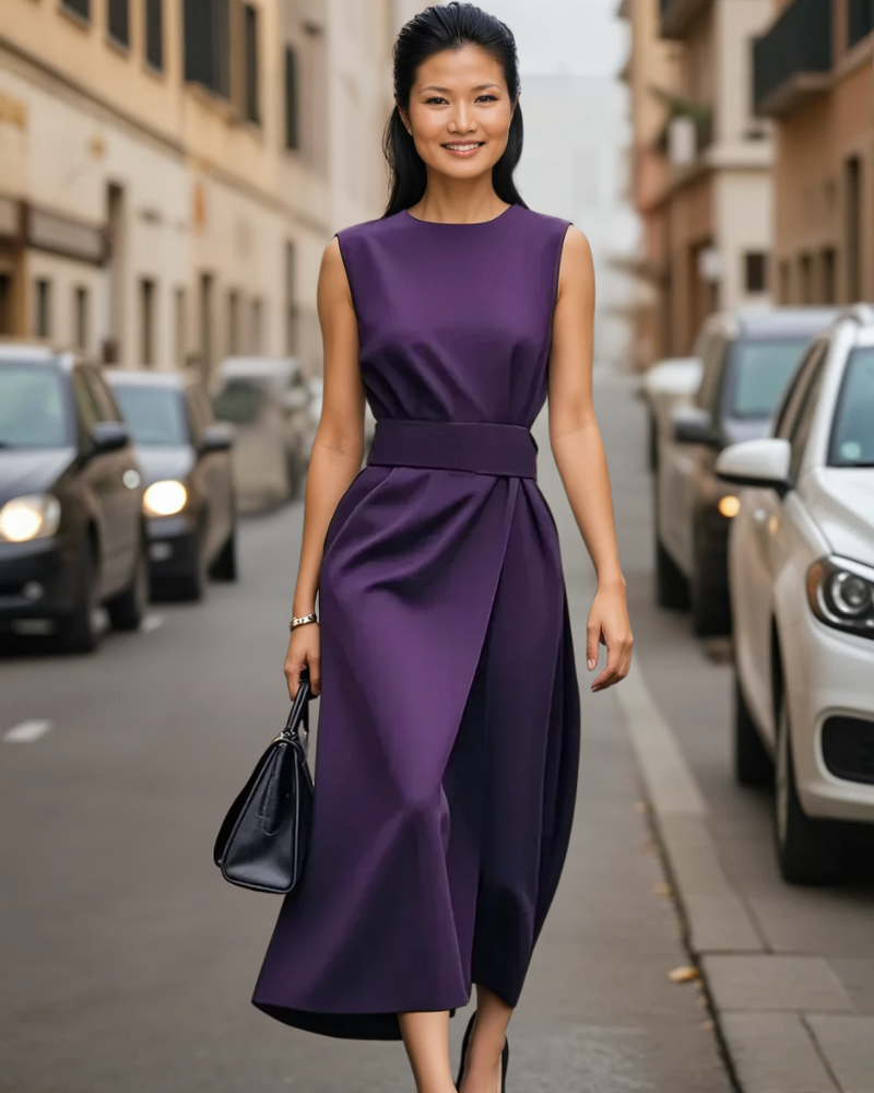 エレガントなノースリーブの黒いドレス