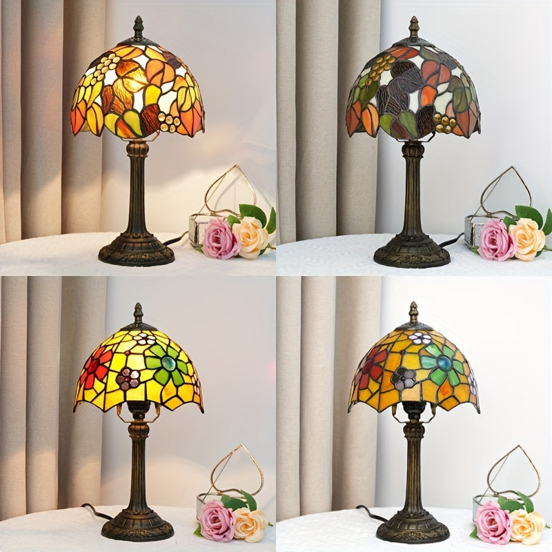 8インチステンドグラス テーブルランプ、暖かい光、リビング・寝室・デスク用、欧州レトロスタイル、ギフト向け