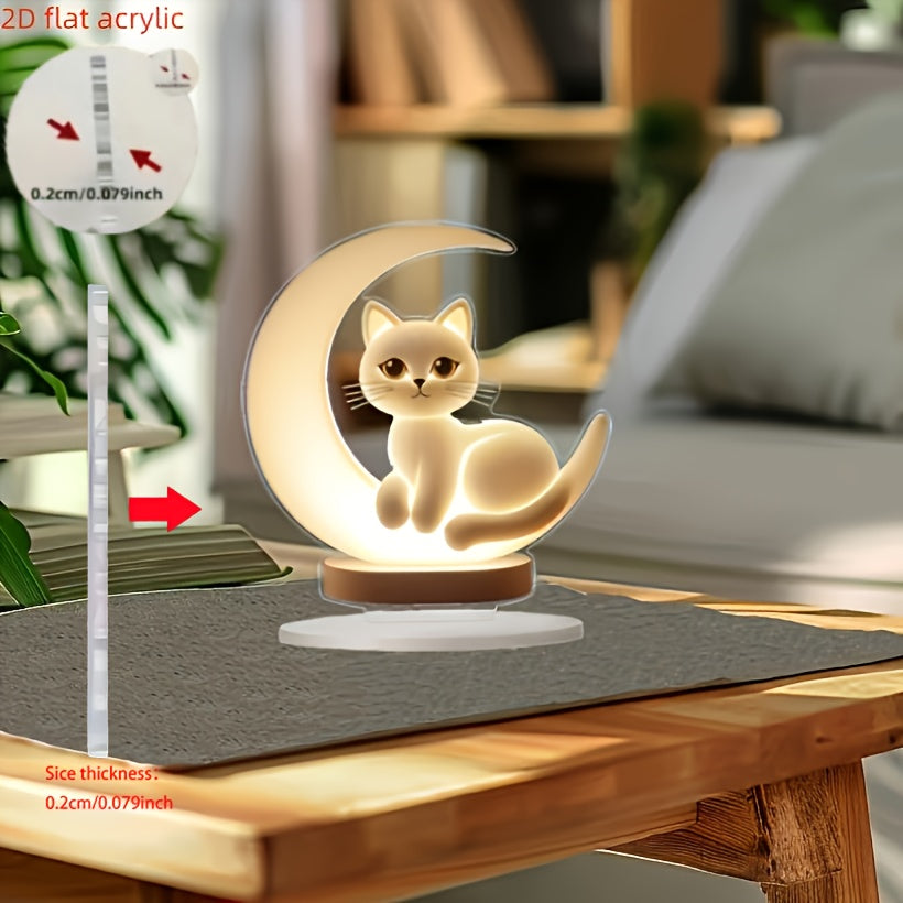 ボヘミアン風 2Dレジン猫オーナメント 三日月付き