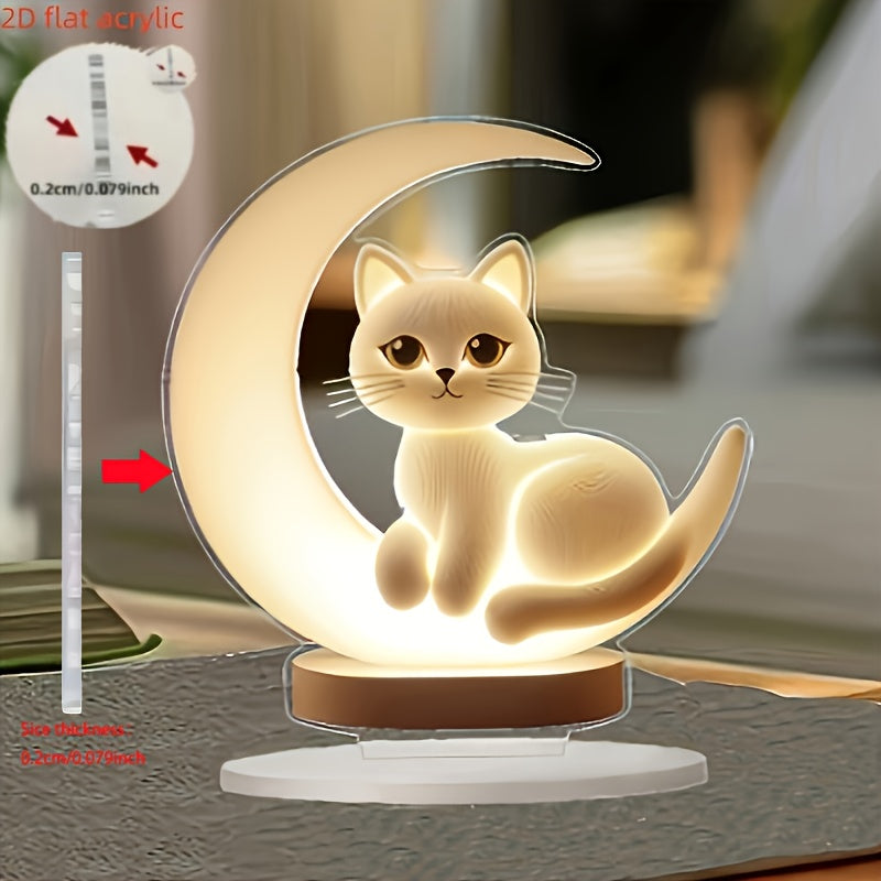 ボヘミアン風 2Dレジン猫オーナメント 三日月付き