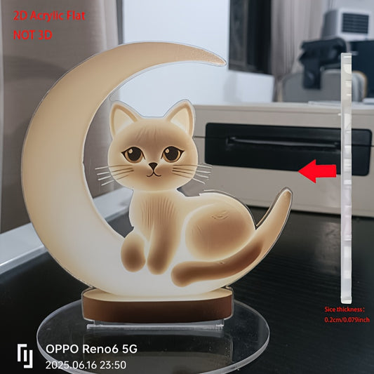 ボヘミアン風 2Dレジン猫オーナメント 三日月付き