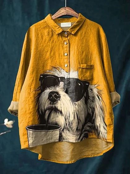 犬と一緒のアートTシャツ
