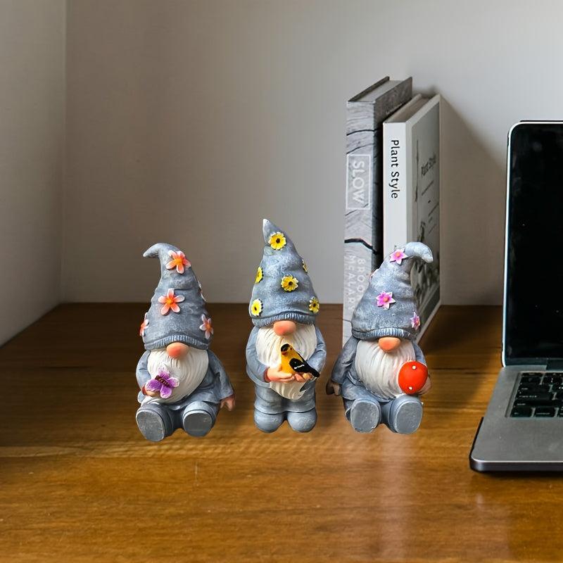 製ノームガーデンフィギュア – 3点セット、ラスティック、屋内外用、電気不要