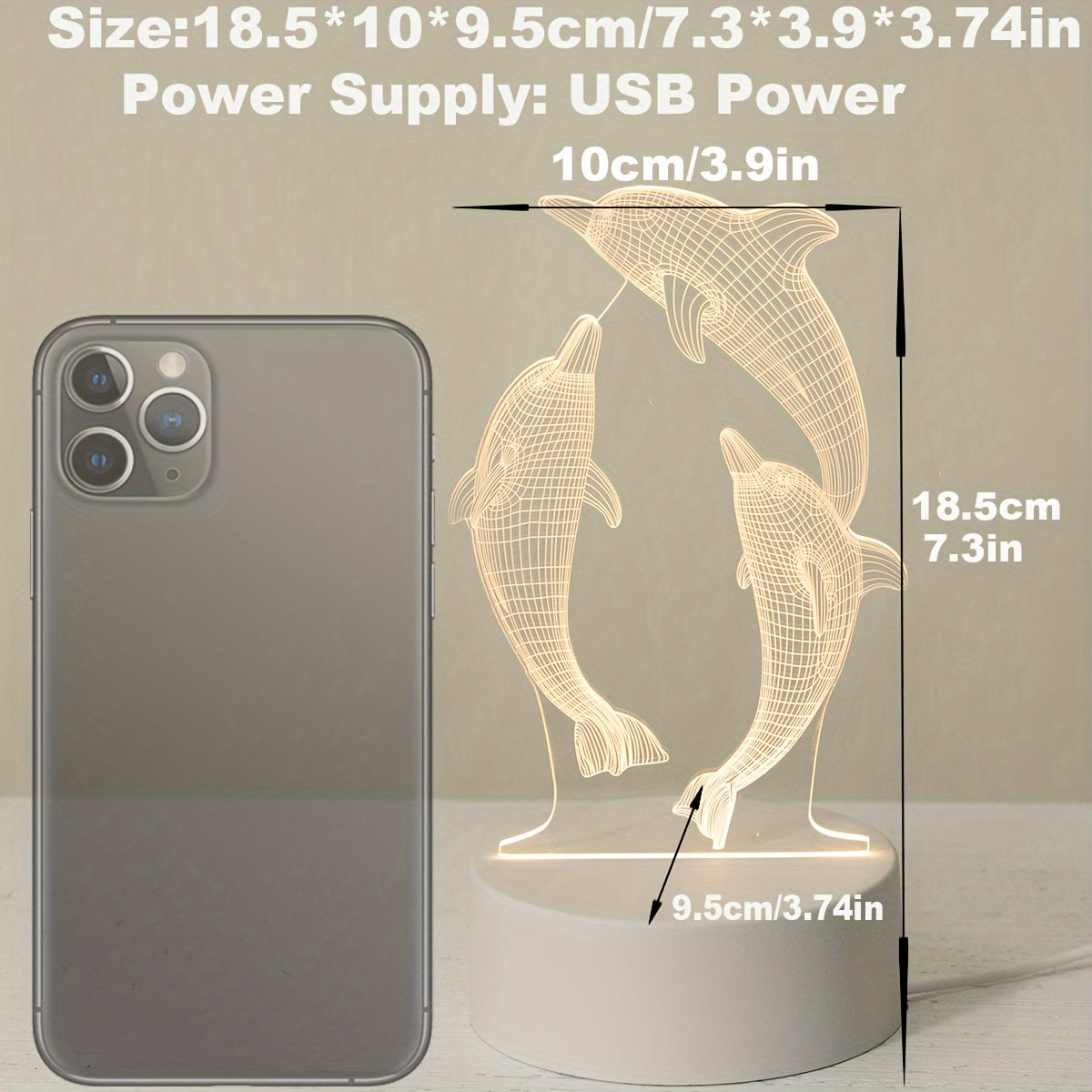 USB 3Dイルカナイトライト テーブル用 クリエイティブランプ