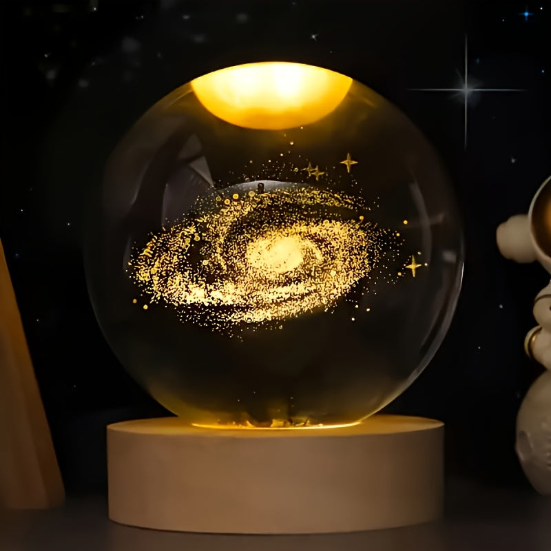 3Dクリスタルボール ナイトライト 銀河・太陽系モチーフ