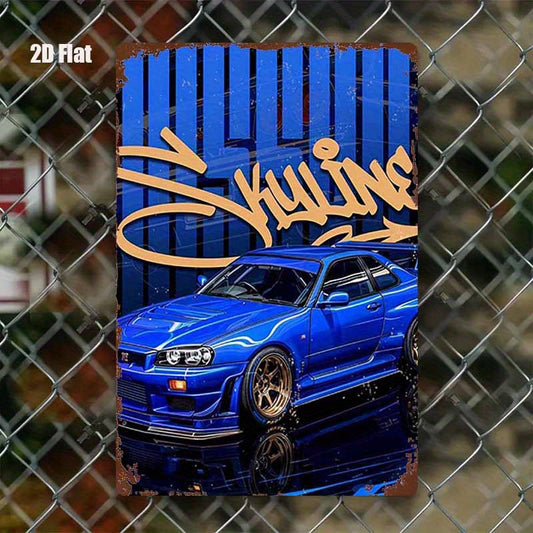 日産スカイラインR34 GT-R ヴィンテージメタルポスター (20.32×30.48cm)