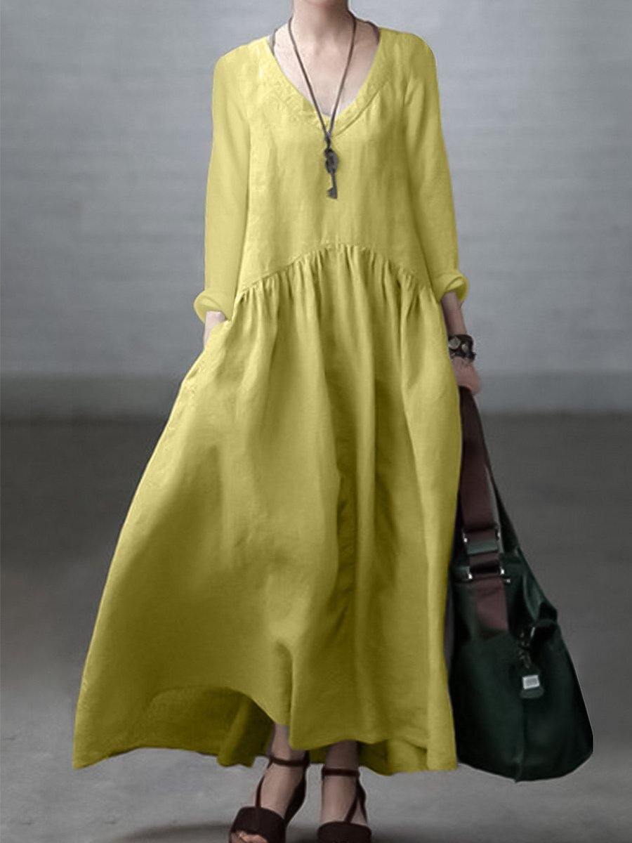 Sunny Yellow V-Neck Casual Dress