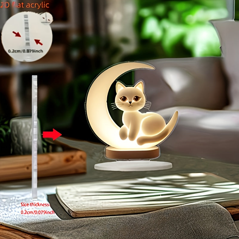 ボヘミアン風 2Dレジン猫オーナメント 三日月付き